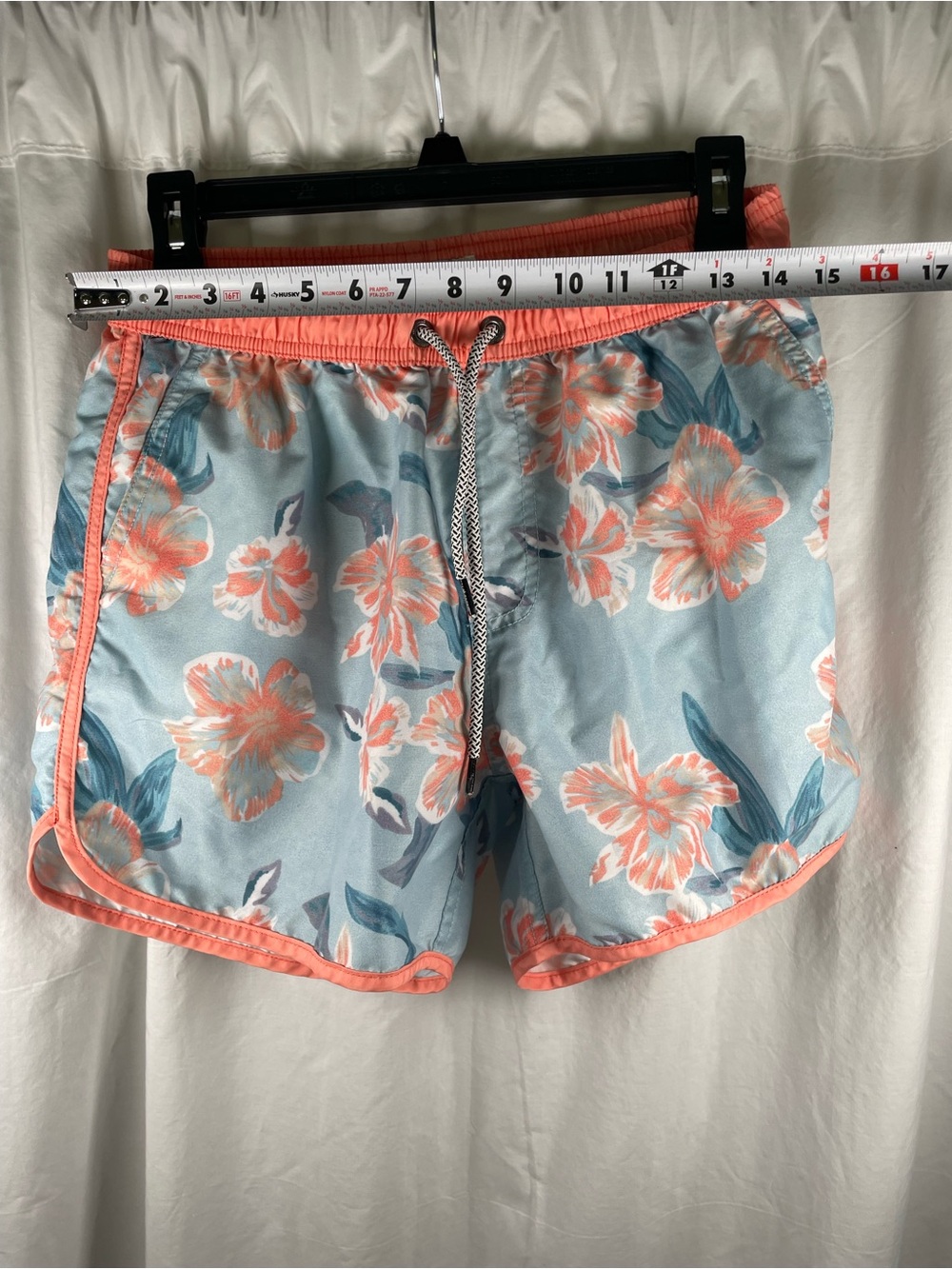 MaaMgic Men's Floral Swim Trunks [Small  Size] Light Blue & Peach Quick Dry - Picture 9 of 12